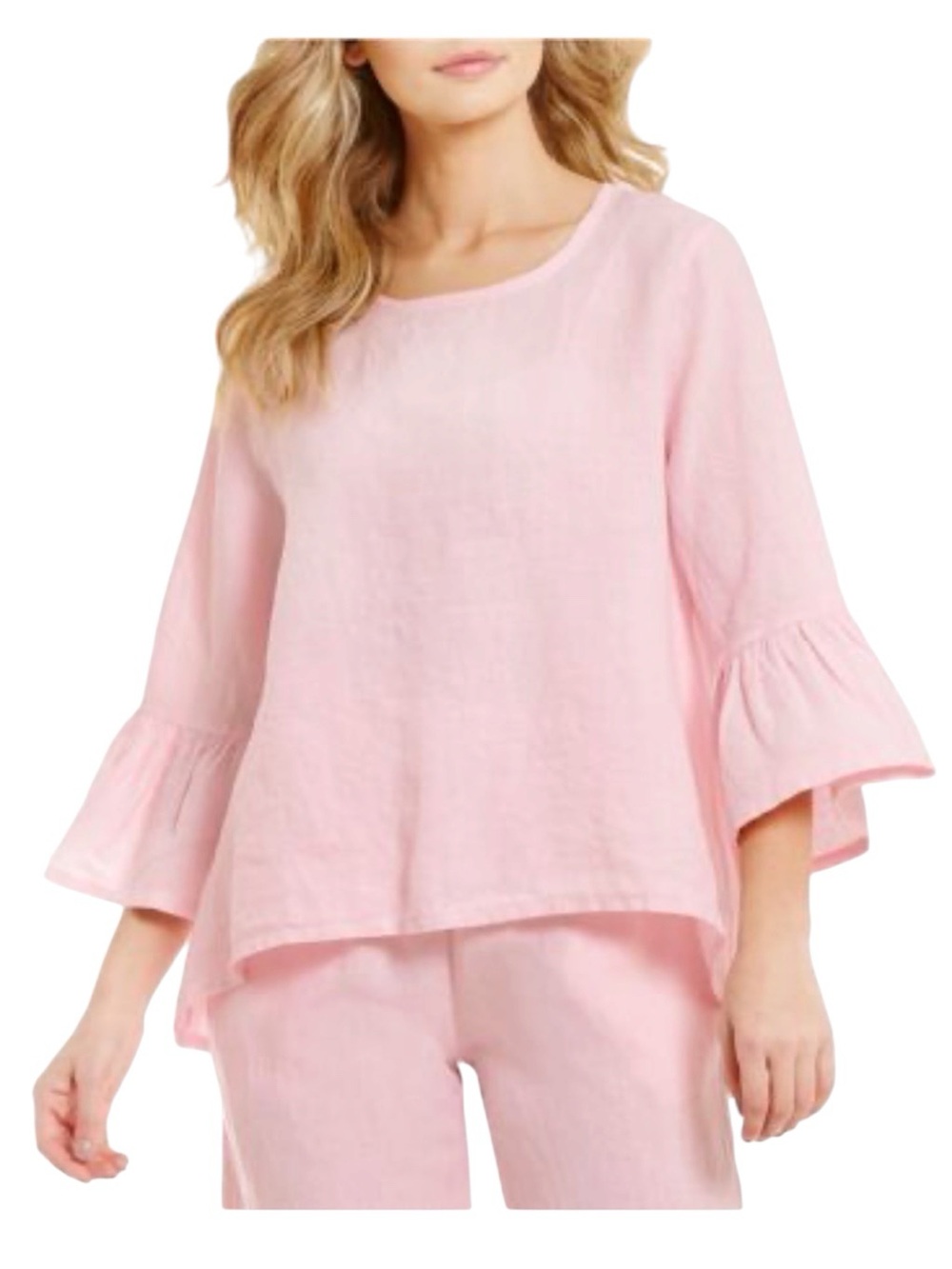 Bryn Walker Fran Light Linen Round Neck 3/4 Ruffle Sleeve Shirt size Medium
